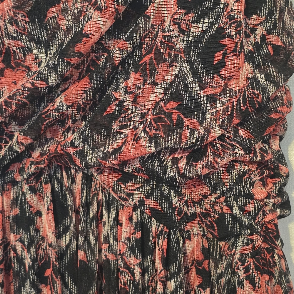 Free People Red and Black Ruched Midi Sundress High Low Size Large - Picture 7 of 7